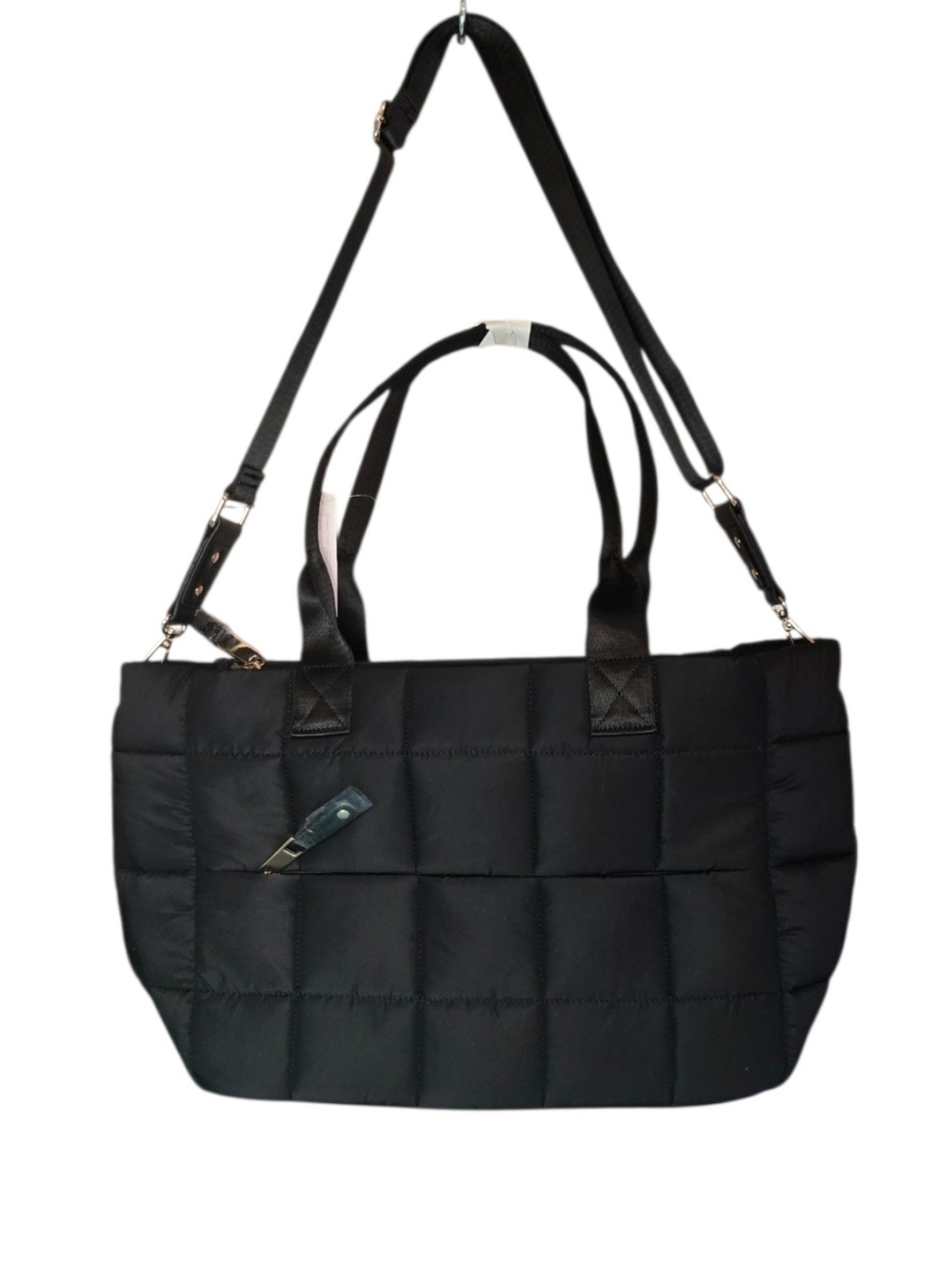 Chinese Laundry Quilted Black Tote Bag with Adjustable Crossbody Strap